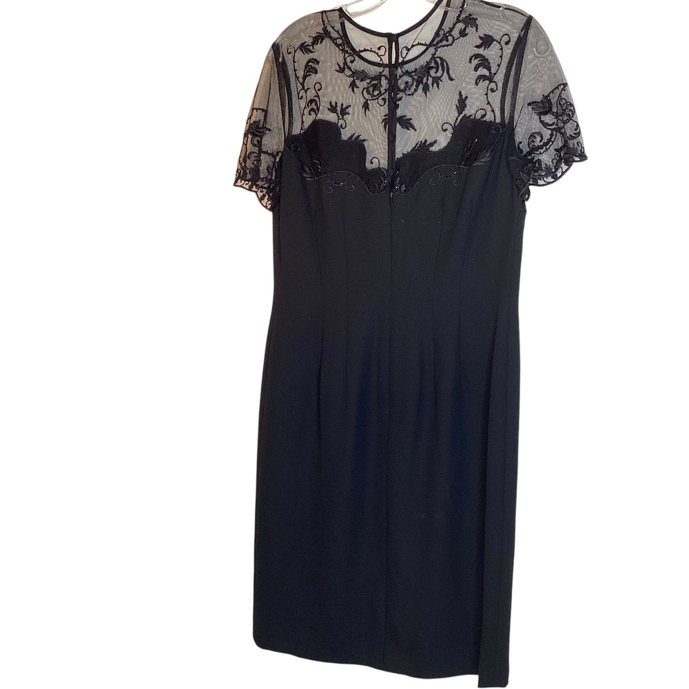 Alice + Olivia Black Embroidered Mesh Yoke Sheath Cocktail Dress Large Glam NEW - Picture 5 of 7